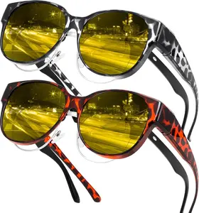 2Pack Night Driving Glasses Over Glasses with Yellow Lenses Fit Over Polarized Nighttime Sunglasses B0331
