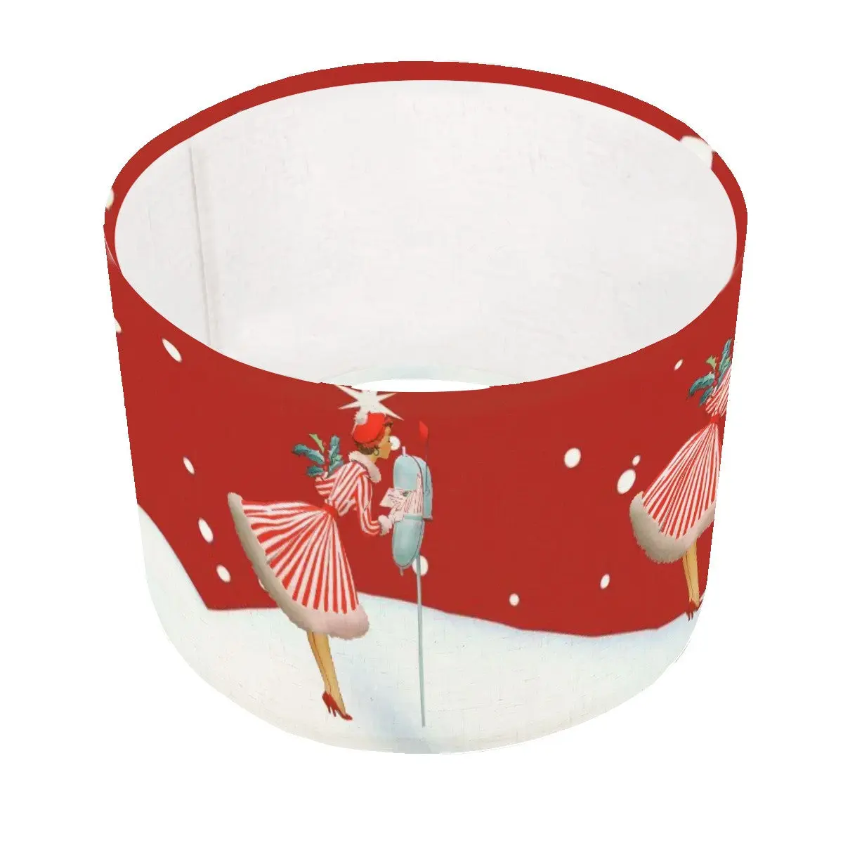 Mid Century Modern Christmas Holiday Shade, Red, Winter Scene 50s Mod Gal Lampshade - For Arc Floor Lamps Only