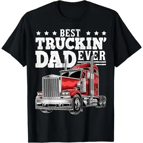 Men's "Best Truckin' Dad Ever" Graphic T-Shirt, Oversized 100% Cotton, Breathable Relaxed Fit Tee, Father's Day Gifts for Him
