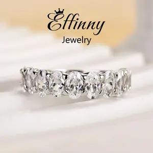 Effinny Jewelry Oval Cut Cut Half Eternity Wedding Ring, S925 Sterling Silver, 5A Cubic Zirconia Stackable Ring for Women