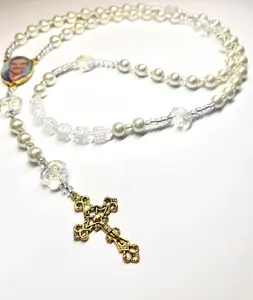 pearl rose memorial photo name rosary