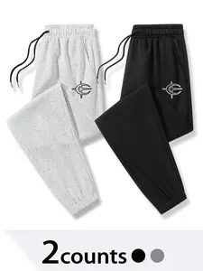 2-Pack Men’s Essential Minimalist Joggers - Simple Logo Sweatpants with Adjustable Drawstring & Cuffed Ancles - Versatile Streetwear Trackpants for Daily Casual, Gym, and Travel.