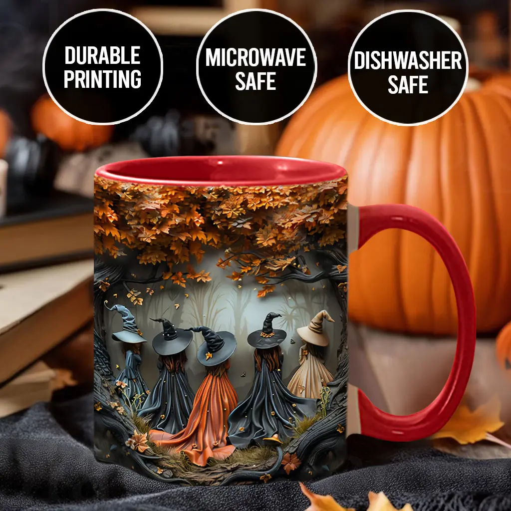 Stylish Printed Witch Ceramic Coffee Mug, Reusable Halloween Spooky Season Drinkware, WIC5937 Kitchenware, Reuse