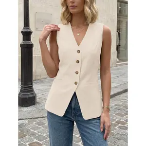 Mina Self 2026 Summer Women's Sleeveless Vest Tops Blazer - Lightweight Breathable V-Neck Full-Lined Casual Work Pocket