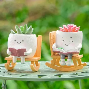 2pack Resin Rocking Chair Planters, Cute Cartoon Succulent Pots, Indoor Outdoor Garden Decor, Unique Gift for Plant Lovers