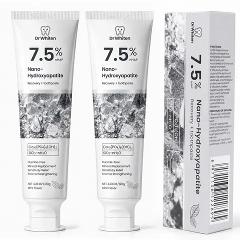 DrWhiten Nano Hydroxyapatite Toothpaste 7.5%25 nHAP, 4.23 oz – Enamel-Strengthening • Fluoride-Free • Natural Peppermint • Ideal for Sensitive Teeth
