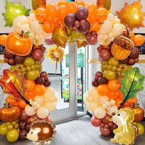 Fall Balloons Arch Garland Kit for Thanksgiving Decorations 143 Pcs Party Balloons Autumn Pumpkin Baby Shower Birthday Friendsgiving Party Supplies with Latex & Foil Balloons and Balloon Chain