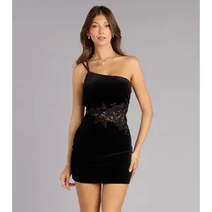 Janessa Velvet One-Shoulder Mini Dress