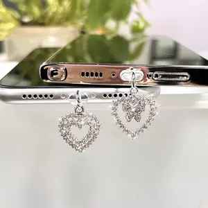Butterfly Heart Phone Dust Plug, Simple Rhinestone Alloy Accessory, Cell Phone Charm, Phone Accessories, Phone Decoration, Compatible with iPhone & Type-C Ports, Elegant Mobile Protection