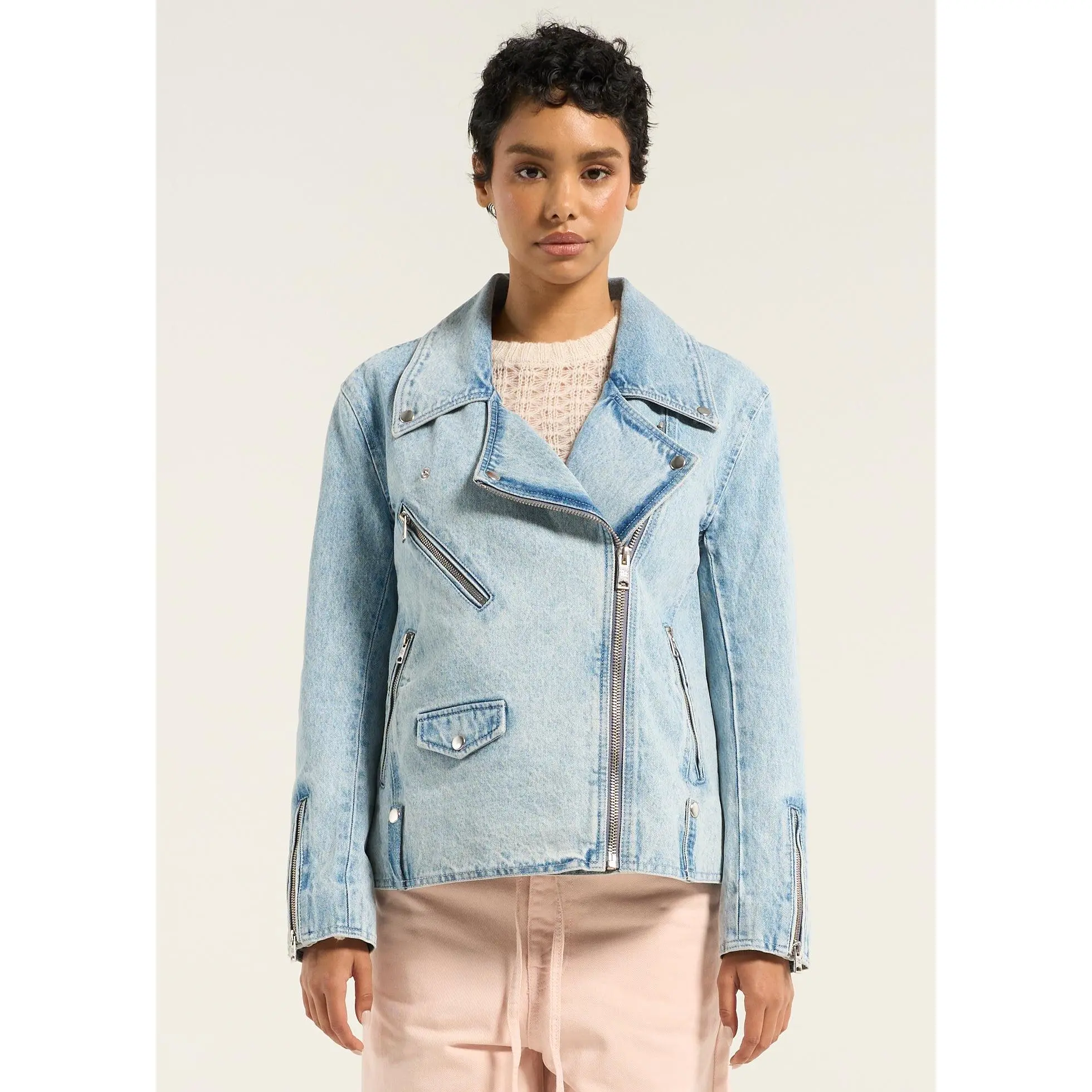 VIAVIA Oversized Denim Moto Jacket