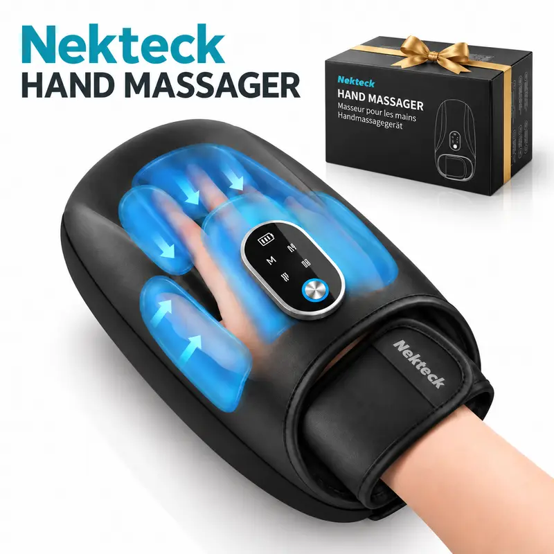 Nekteck Hand Massager with Heat and Compression, 6 Massage Mode, Massage for Wrist, Palm and Finger, Gifts for Women Men (Rechargeable)