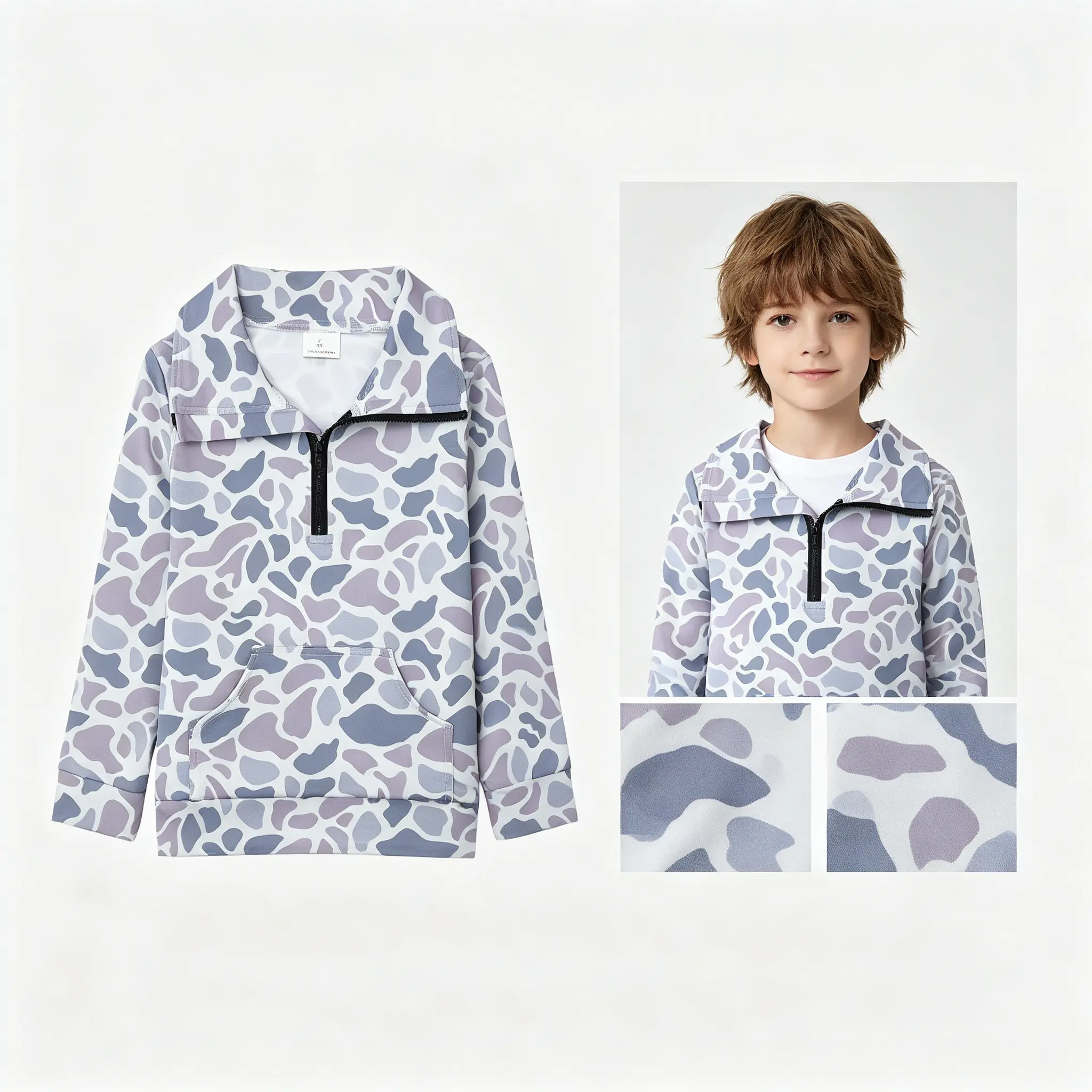 Cotton Baby Boys Jacket & Coat, Toddler Size Kids Camo Long-Sleeve Half-Zip Pollover, Hunting Clothes with Print Fabric Material, Cotton Baby Boys Jackets & Coats, Toddler Size Baby Boys Jackets & Coats