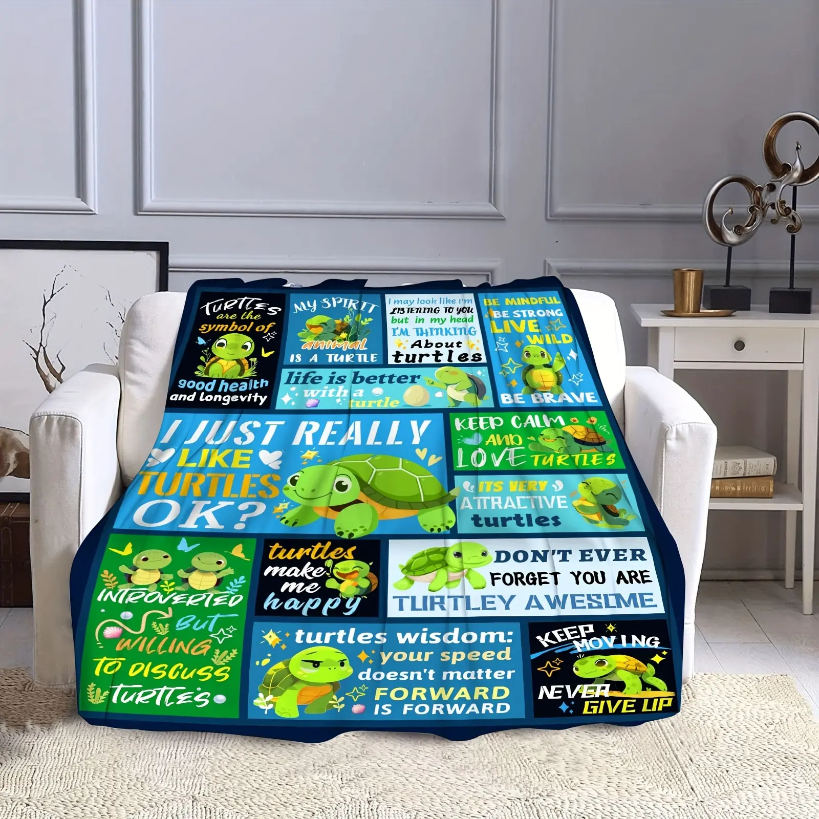 Open 1pc cute little turtle graphic sofa blanket gift box, the softest blanket for women, turtle blanket, turtle blanket gift box for lovers, blanket that can be used in all seasons