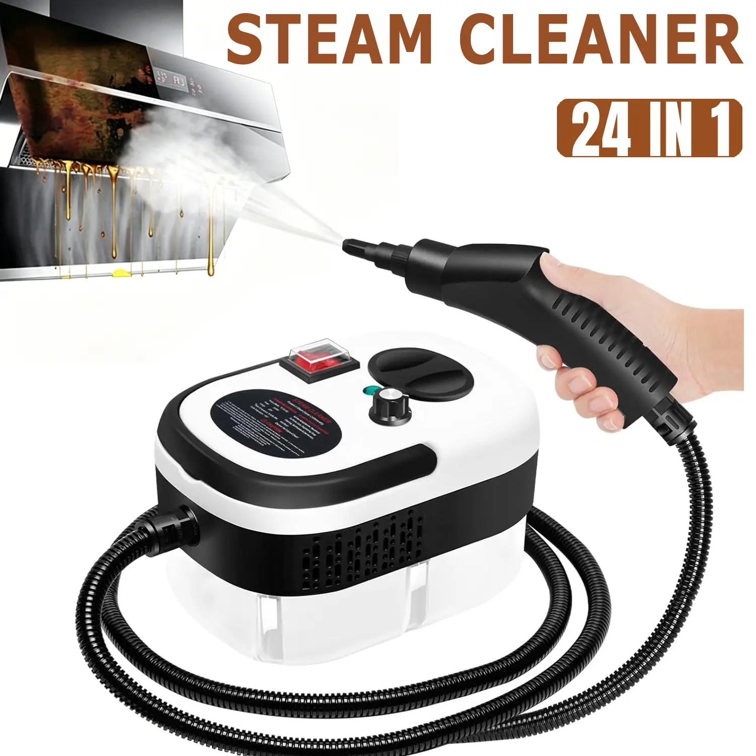 Portable Handheld Steam Cleaner 2500W with 24 Accessories,Adjustable Levels, Fast Heat-Up Steamer for Kitchen,Bathroom, Tile & Car Cleaning