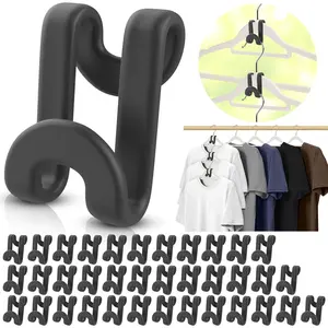 100 count Space Saving Hanger Hooks, Plastic Clothes Hanger Connector Hooks, Heavy Duty Space Saver Hanger Extender Clips for Closet Organizers, Black