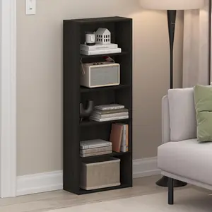 Espresso Finish 5-Tier Composite Wood Bookshelf - 7x17x44 in Basic Cube Storage Unit for Book Accessories, Ideal for Living Room, Home Office