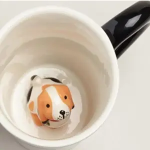 Surprise 3D Dog Coffee Tea Mug with Small Puppy Inside White and Black - 10 Oz