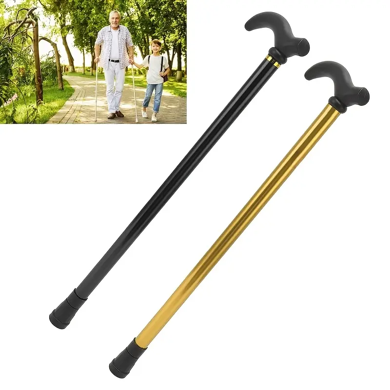 Two Sections Of Reinforced Aluminum Hiking Poles With Golden Super Light And Anti-slip Feature. Outdoor Stick Travel Accessory