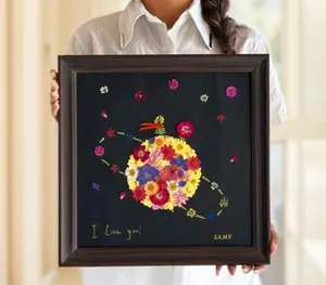 DIY Pressed Flower Frame Kit - Wooden Shadow Box with Preserved Real Flowers, Letters Stickers & DIY Tools Set - Unique Handmade Gift for Birthday Wedding Home Decor Christmas Metallic