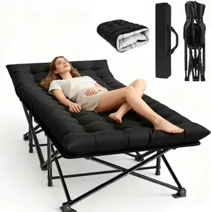 Oversized Camping Cot, Folding Cot Camping Cots for Adults Portable Folding Outdoor Bed with Mat and Carry Bag, Heavy Duty Sleeping Cots for Outdoor Travel Camp Beach Vacation (Black)