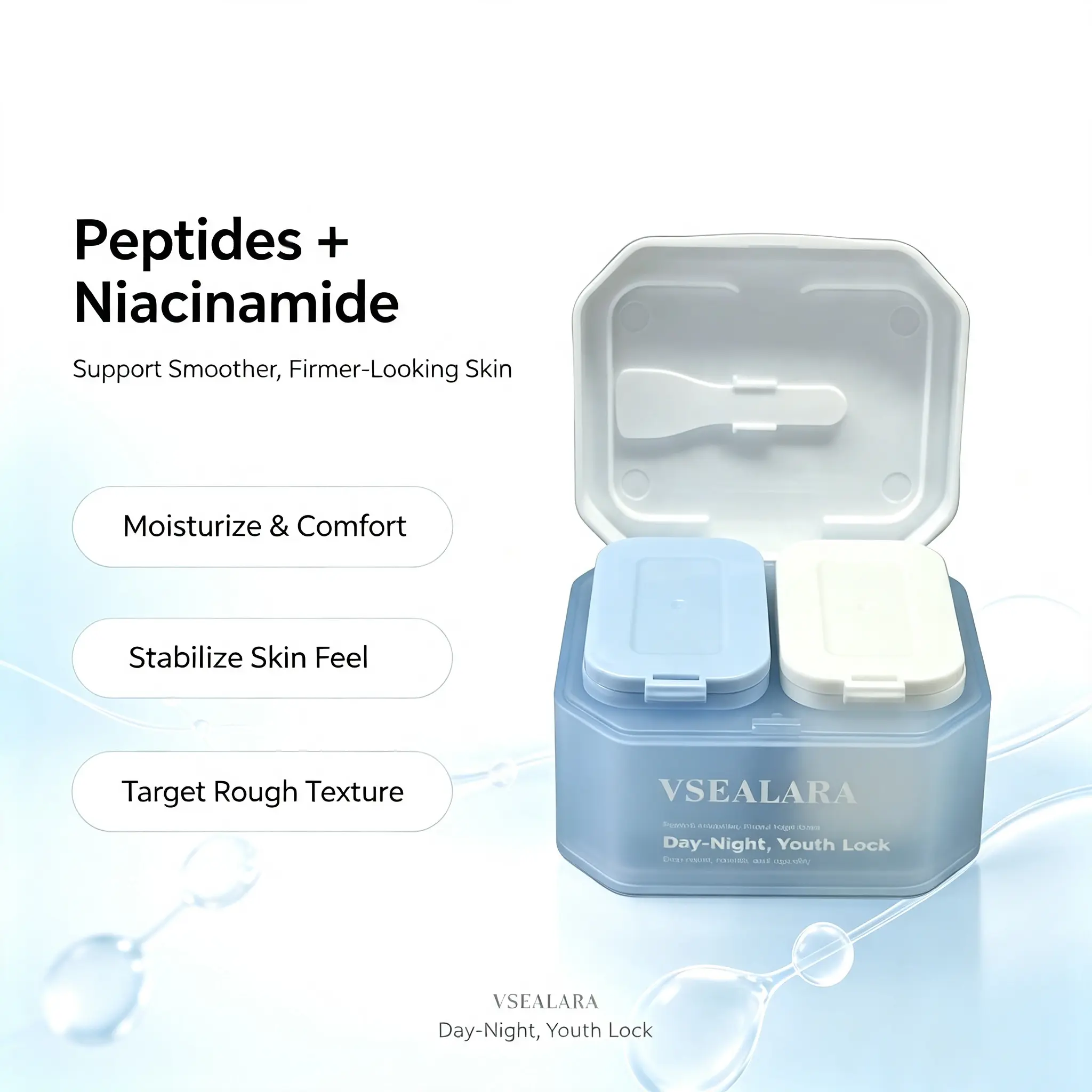 VSEALARA Dual Action Day & Night Face Cream - Peptide & Bifida Ferment Infused Skincare Moisturizer for Firming, Smoothing, Anti-Aging Care