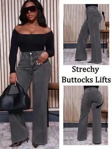 Plus Size Women's Stretchy Washed Casual Loose-Fit Wide-Leg Jeans, All-Season Fashion Denim, New Fall Winter Arrival