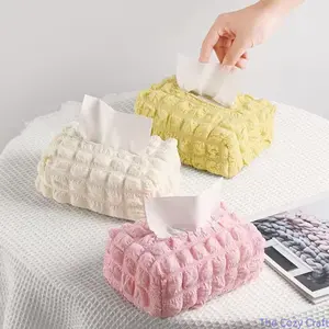 Cute Soft Bubble Fabric Tissue Box Cover, Premium Cloth Tissue Bag Organizer for Desk, Coffee Table, Living Room, Bedroom, Stylish Home and Office Storage Pouch outdoorfun