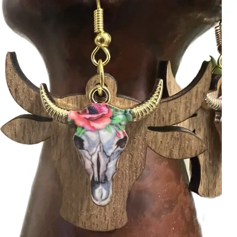 Handmade wooden Earrings with charm