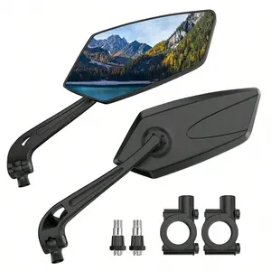 360° Adjustable Mirrors For Bikes And Motorcycles, HD Blast-Resistant Glass Mirrors, Compatible With 20-24mm Handlebars, Black Diamond Shaped Design, Mounting Tools Included (Universal For Most Bikes) Suitable For Outdoor Riding Enthusiasts