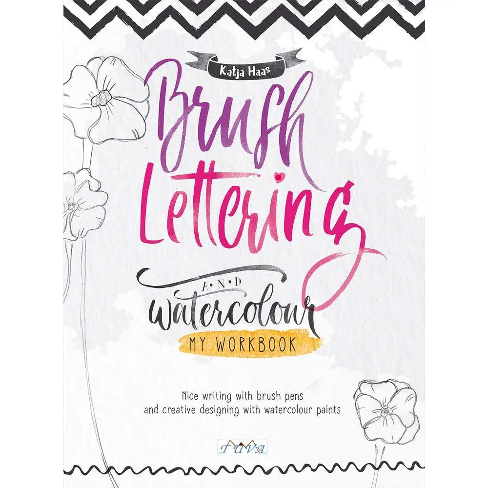 Watercolour Brush Lettering Workbook - Compact Office Stationery, Art Practice Tool for Learning, Instructions for Writing and Decorating, Hand Lettering Skill Building