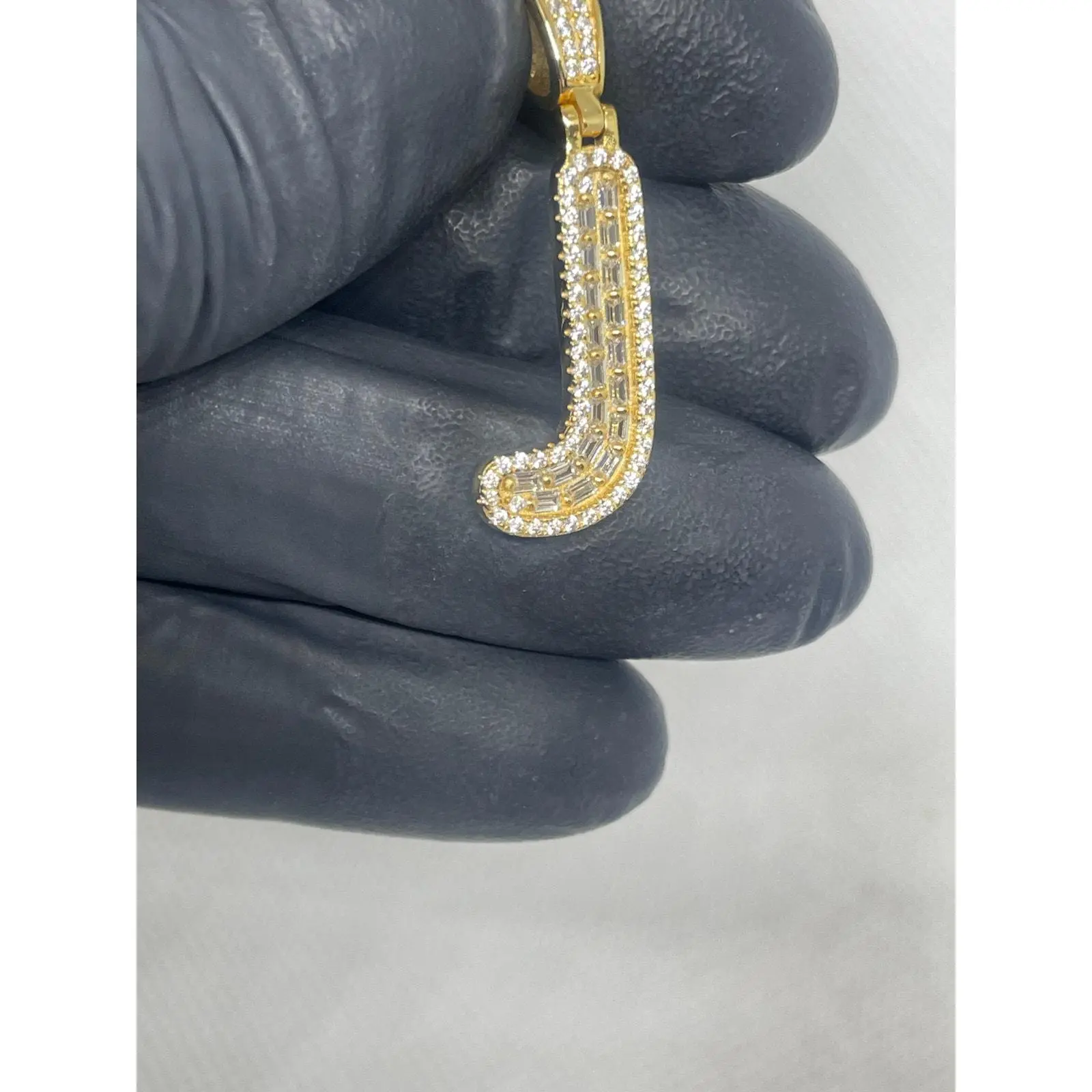 925 Golden Iced out J Pendant
