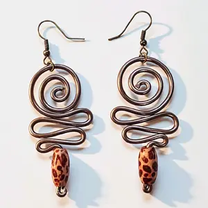 Afro Boho Spiral Earrings, Lightweight Aluminum Statement Earrings, Wooden Bead Dangle Earrings, 1.5–4.5 inches