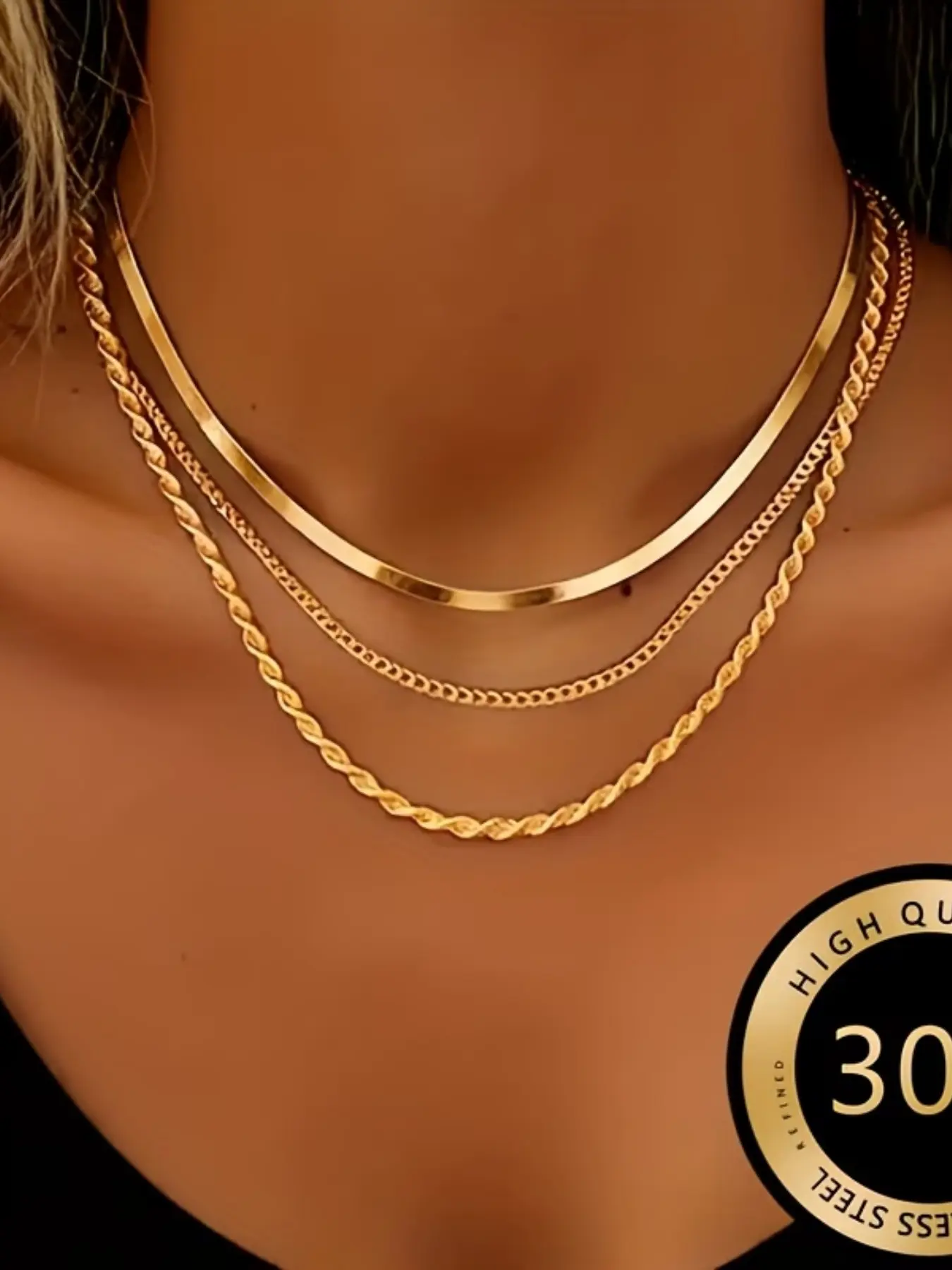 Women's Three Layer Stainless Steel Minimalist Chain Necklace, Lightweight & Durable Design, Perfect Gift for Her, Ideal for Daily Wear, Multilayer Necklace, Chains Necklace