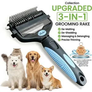 Double-Sided Deshedding Grooming Brush UndercoatRake, Dematting Tool, Grooming Accessories, Non-ScratchShedding Tools, 90% Reduction, Skin-Gentle Metal Combfor Dogs & Cats with Short/Long Hair