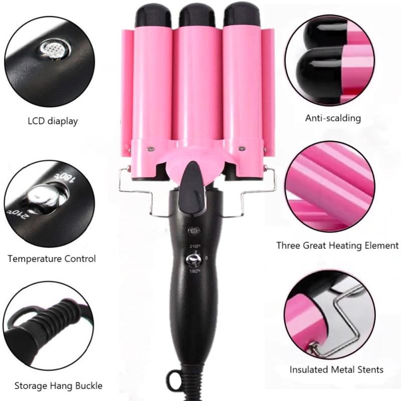 3 Jumbo Barrel Curling Iron Wand 25mm/32mm Hair Waver Temperature Adjustable Ceramic Big Waves Hair Crimper