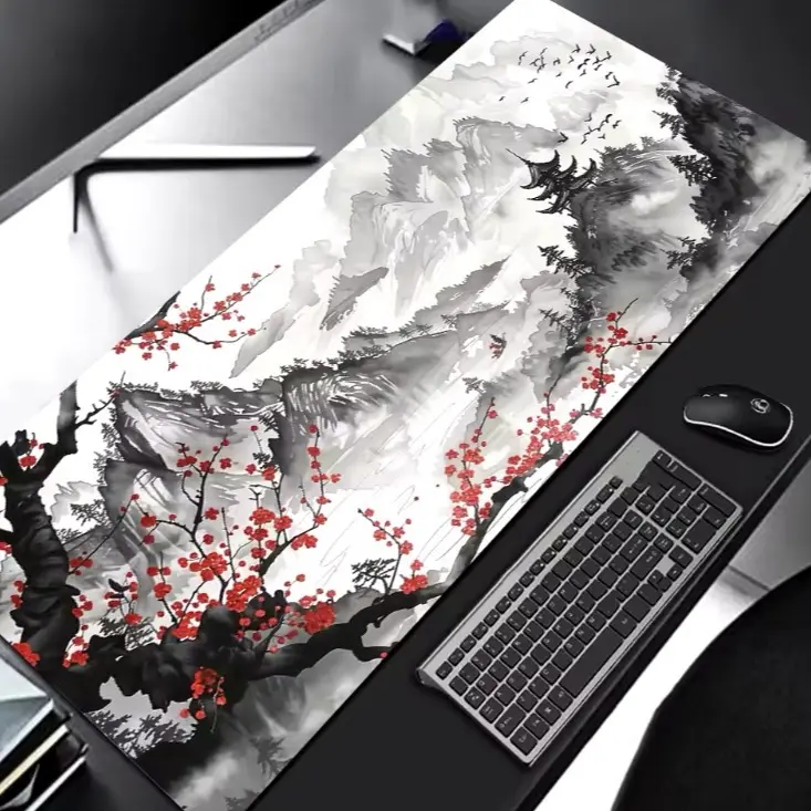 Sakura Scenery Mouse Pad Large Anti-Slip Rubber Gaming MousePad Durable Desk Pad Thick Seam Edge Suitable for Office and Gaming Cherry Blossom