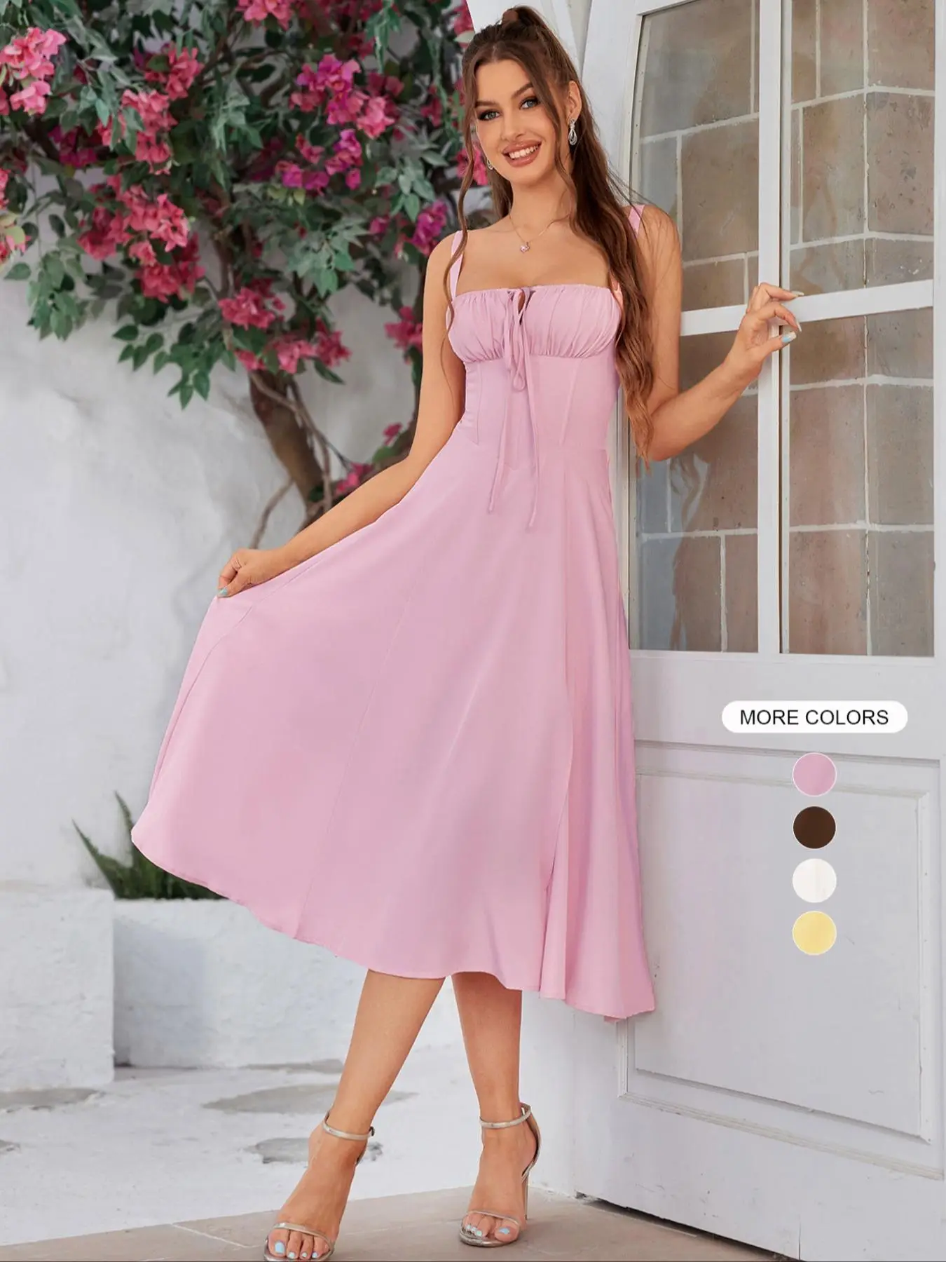 Parthea Women's Slim-Fit Backless Cross-Buckle Dress, Elegant Summer Woven Fabric, Plain Pattern, Side High Slit Design, Perfect Casual Wear