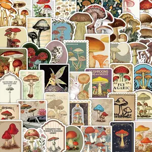 Vintage Mushroom Pattern Sticker, 50pcs Cute Decorative DEcals, Durable Adhesive Stickers, Waterproof Self Adhesive Decor Paper for Gift Greeting Card & Water Bottle & Laptop