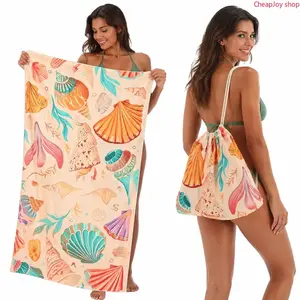 【Summervibes】2-in-1 Beach Towel Backpack, Oversized Sand Free Quick Dry Towel, Nautical Print Convertible Drawstring Bag, Multifunctional Portable Gear for Beach Pool Party Outdoor Travel & Vacation Use
