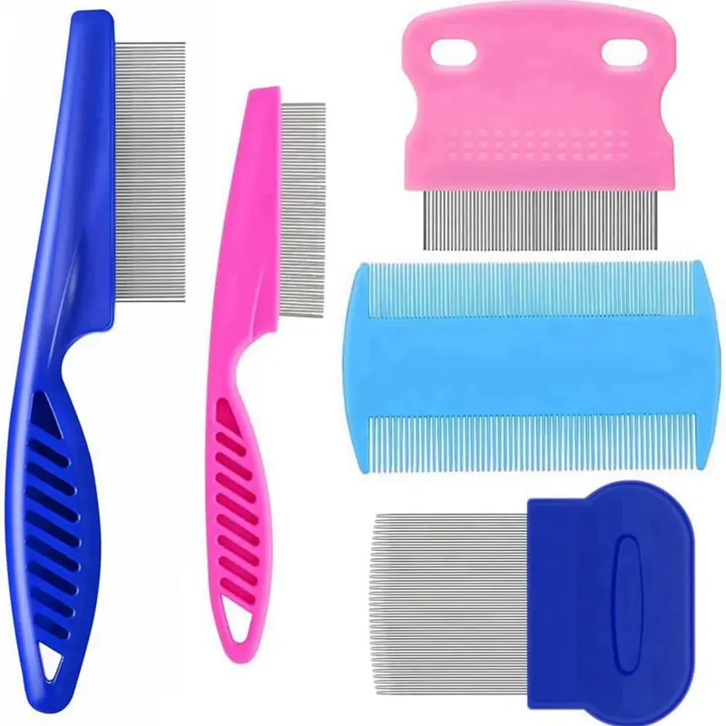 5-Pack Stainless Steel Double-Sided Dog & Cat Grooming Combs - Flea Comb, Tear Stain Removal, Matting Relief, Cleaning Tool for Small Pets, 5-Pack Value, Durable Design