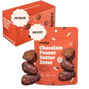 Realsy Peanut Butter Chocolate Filled Medjool Dates, Organic Dates with No Sugar Added, Gluten-Free, Vegan, Good Source of Fiber, Low Glycemic Index, All Natural Healthy Snack, (10 Pack)