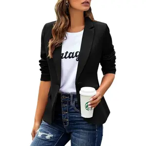 Women's casual jacket long sleeved lapel button slim fit office jacket black basic fit high-quality fabric comfortable slim fit white suit women's clothingRAIMENTRY