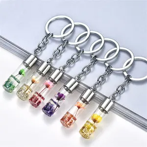 Plant Dried Flower Glass Bottle Pendant Keychain Hanging Ornament Dried Flower Keychain