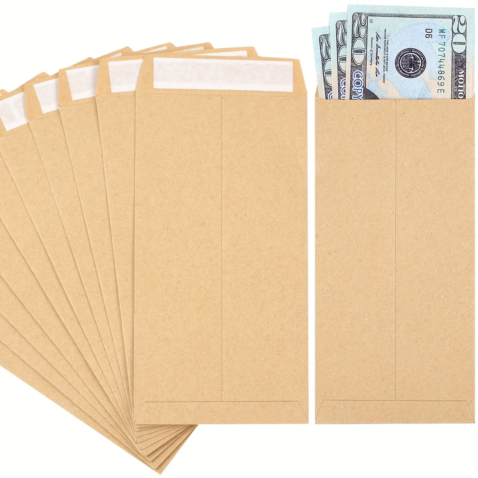 120 PCS Money Envelopes for Cash Kraft Paper, 6.5"x3.2" Small Cash Envelopes for Money Self-Adhesive, Money Saving Challenge Coin Envelopes for Coin, Check, Cash, Budget, Small Item Organizer, Stationery Supplies, Office Supplies