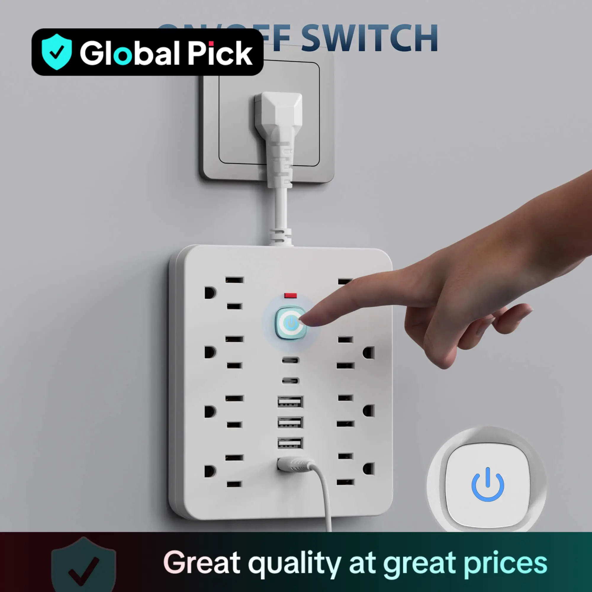 14-in-1 Power Strip with Switch & Surge Protection, Multifunctional Power Strip with 8 AC Outlets & 4 USB & 2 Type-C, Suitable for Office, Home and Tr