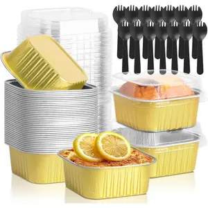 35 Pack 5 OZ Square Mini Baking Pans with , 3.5x3.5 Inch Mini Cake Tins,  Foil Baking Cups Disposable Cake Containers for Party, Wedding, Birthdays,