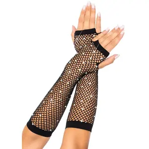 Fishnet Arm Warmers, Women's Sparkling Rhinestone Elbow Length Gloves for 80s Costume, Festival & Party Outfits, Sparkling Glove