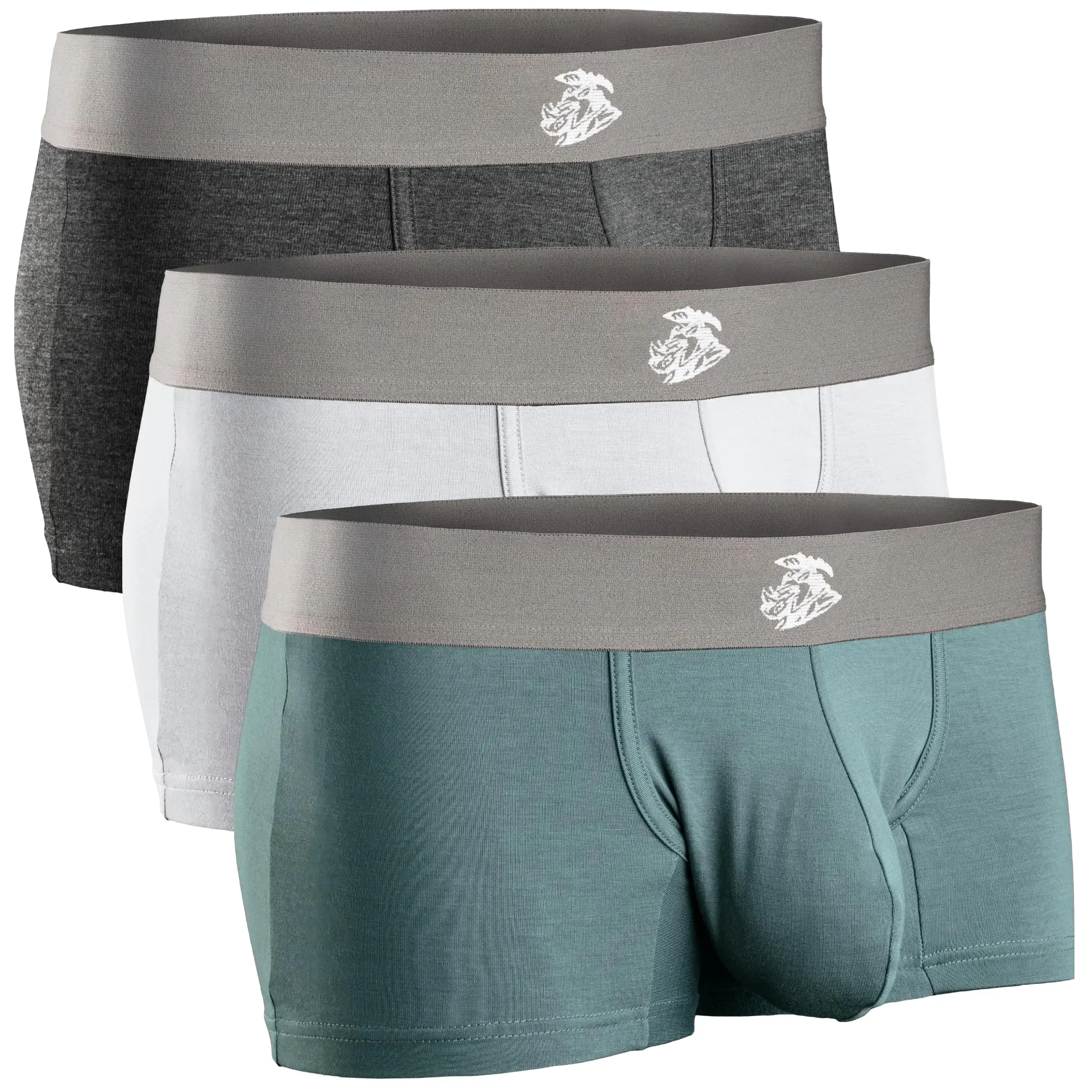 Modal 3in Boxer Briefs No Fly 3pk ABCD Pouch Heather Gray/Slate Gray/White Mens Underwear Fabric Menswear Soft Breathable Day Personalized Medium Short trunk Basketball Spandex Plain