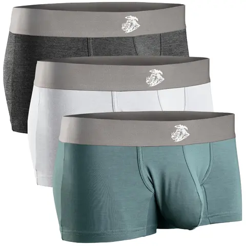 Real Men Apparel Company Men's Modal 3-Pack No-Fly Boxer Briefs - ABCD Pouch, Heather Gray/Slate Gray/White, Stretchy Soft Breathable Spandex Plain Short Trunks, for Workday & Daily Wear