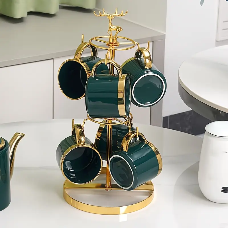 1pc Creative Mug Storage Rack, Vertical Coffee Cup Holder, Household Restaurant Living Room Coffee Table Double-layer Countertop Decoration Cup Holder Rack, Aesthetic Room Decor, Home Decor, Kitchen Accessories, Bathroom Decor, Bedroom Decor